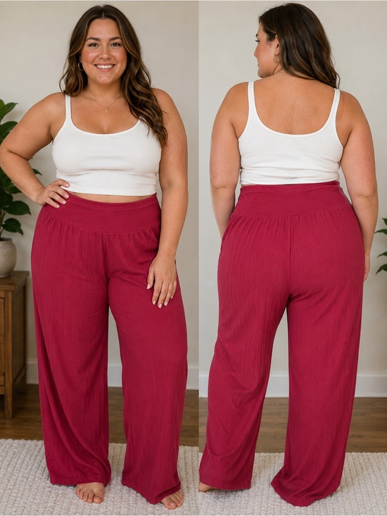 Old Navy Pants - ONLY Old Navy Loves You Burgundy Ribbed Foldover Flare Pants Size Large